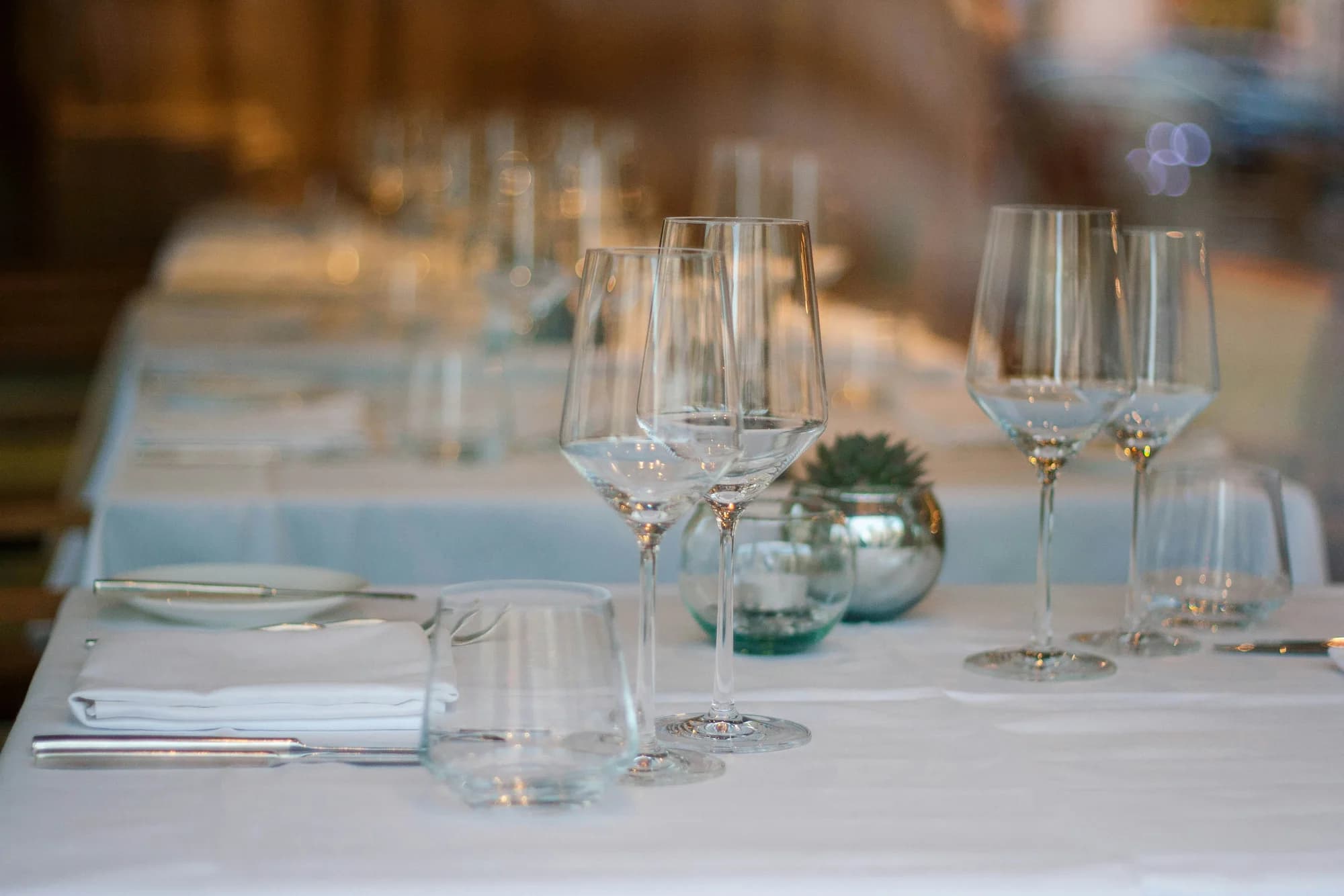 Wine glasses ready for service — representative photo, not taken at Amarone Glasgow