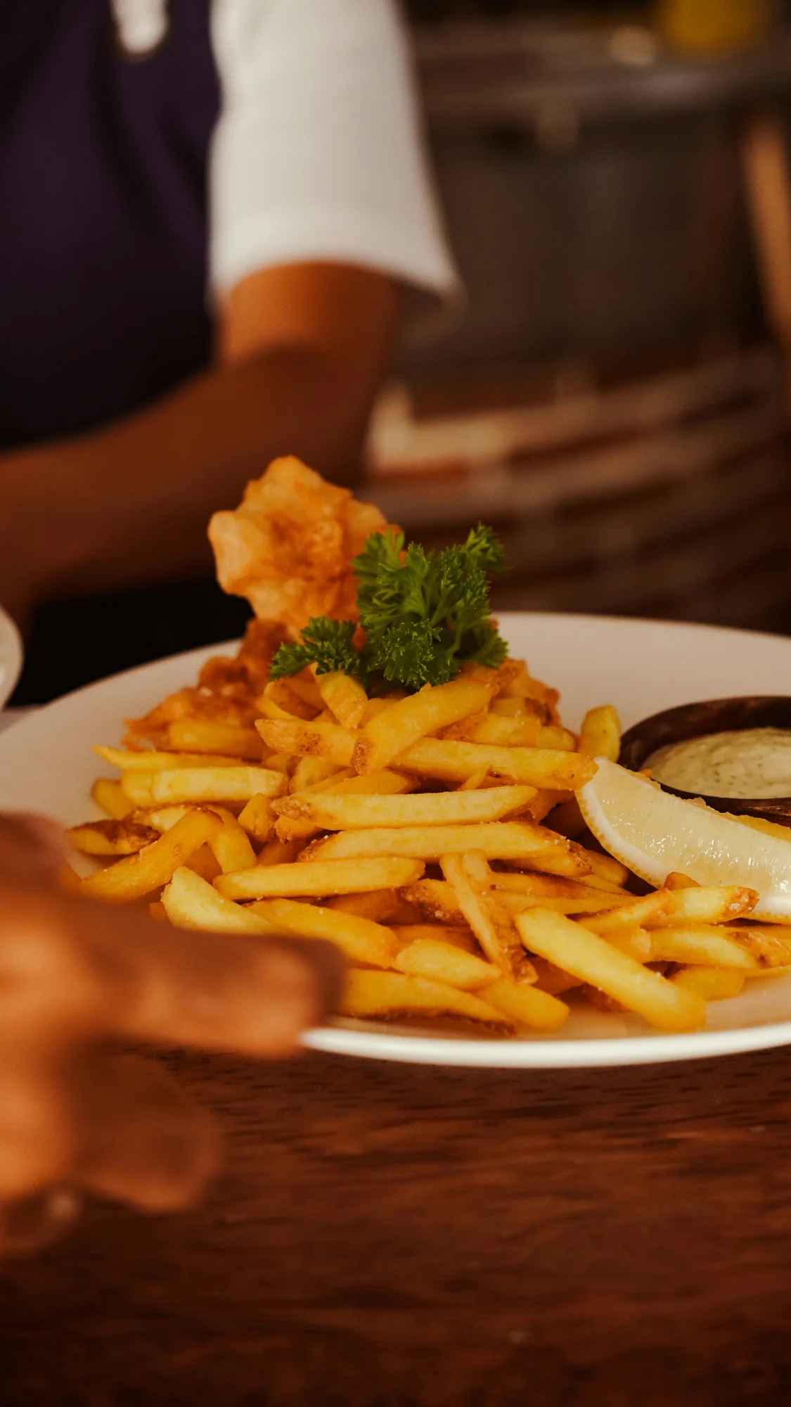 Fish and chips with lemon — representative photo, not taken at Blue Lagoon — St. Enoch