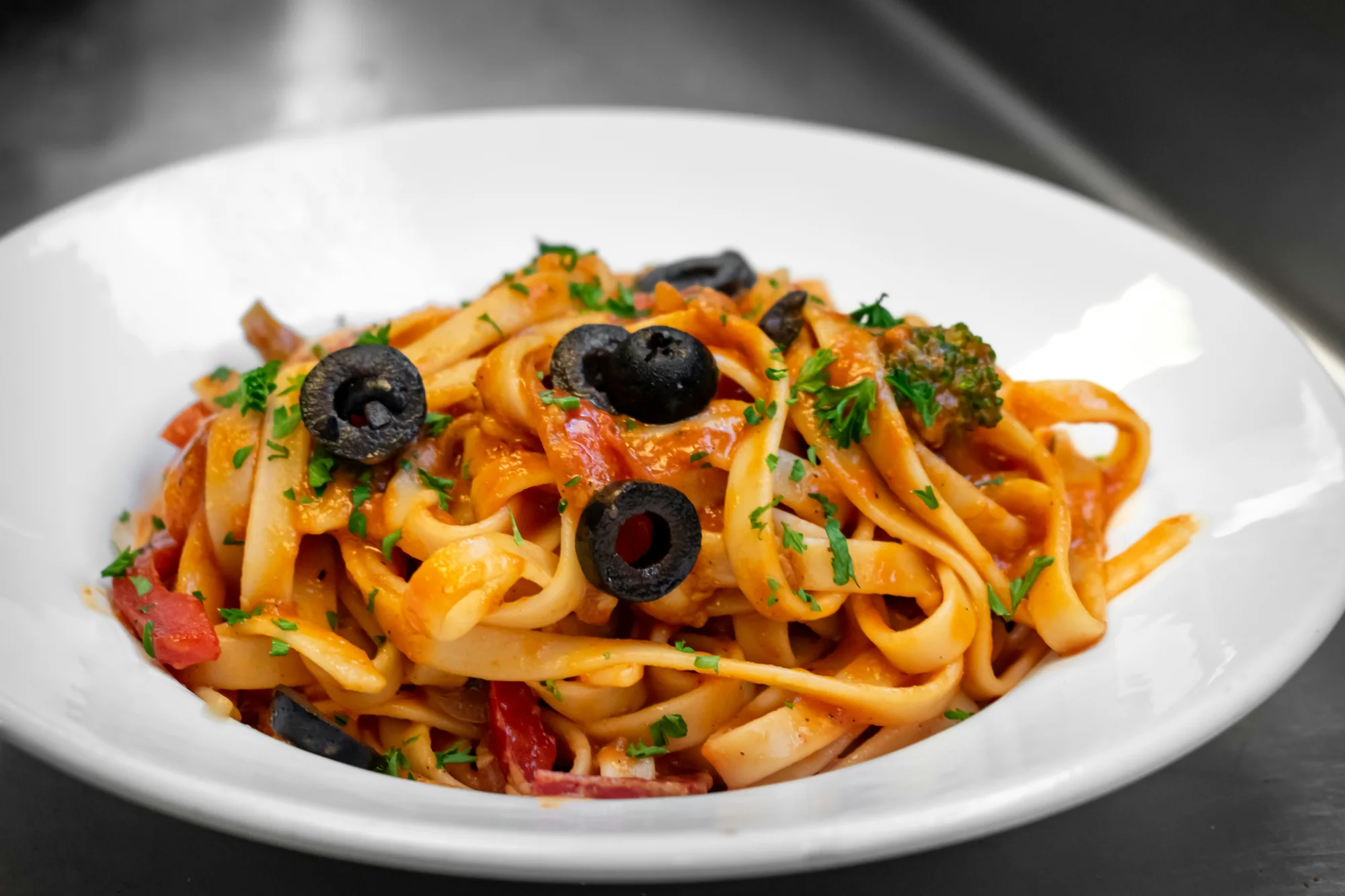 Pasta on a ceramic plate — representative photo, not taken at Celino’s — Alexandra Parade