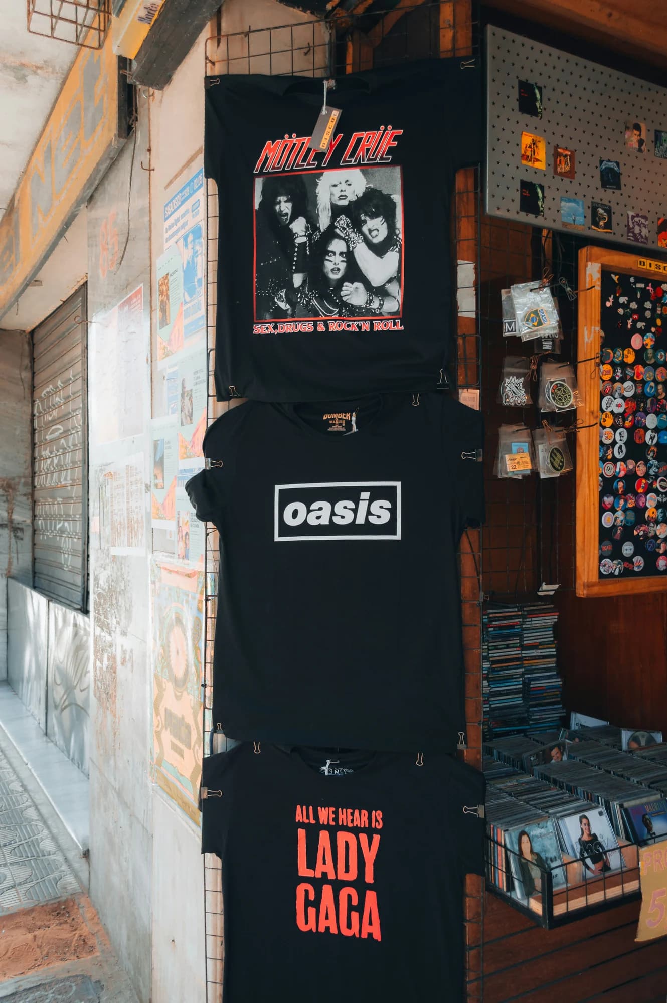 Black band t-shirts in shop — representative photo, not taken at Damaged Society — St. Enoch