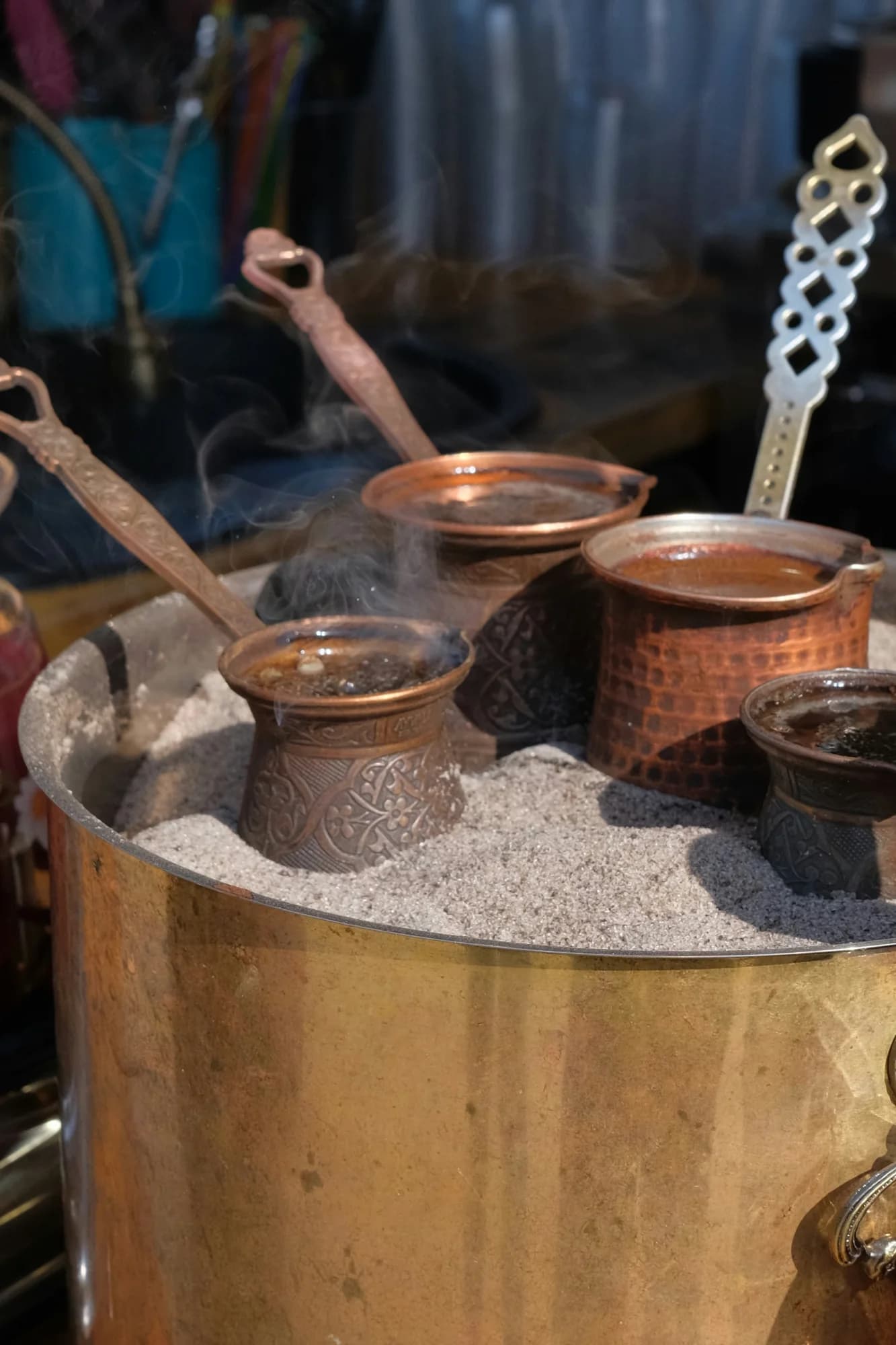 Turkish coffee brewing in sand — representative photo, not taken at Ottoman Coffeehouse