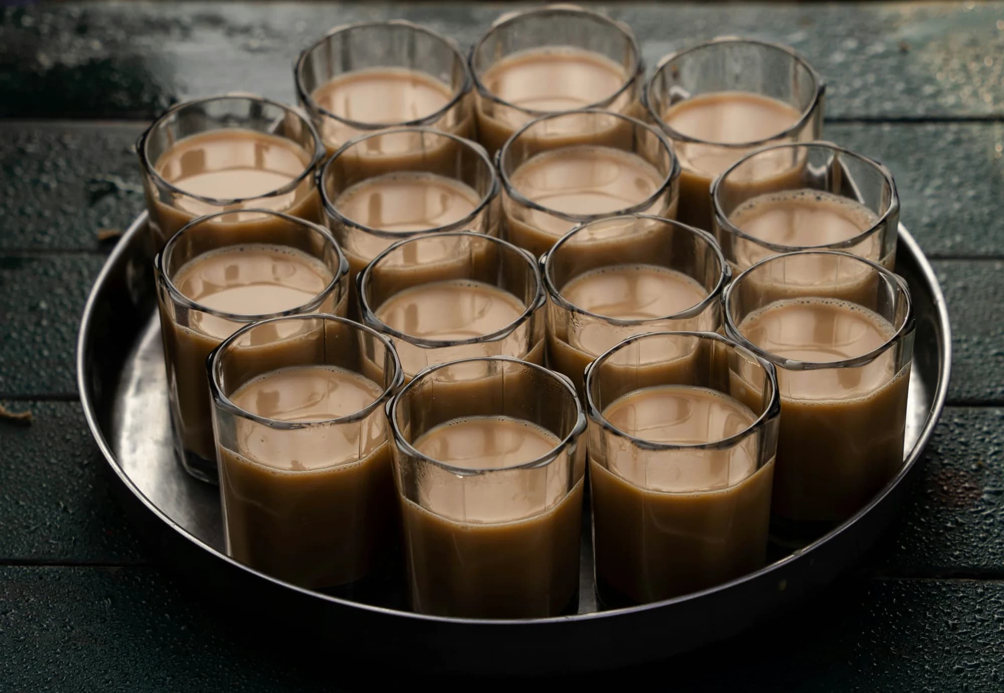 Tray of chai glasses — representative photo, not taken at Ranjit’s Kitchen