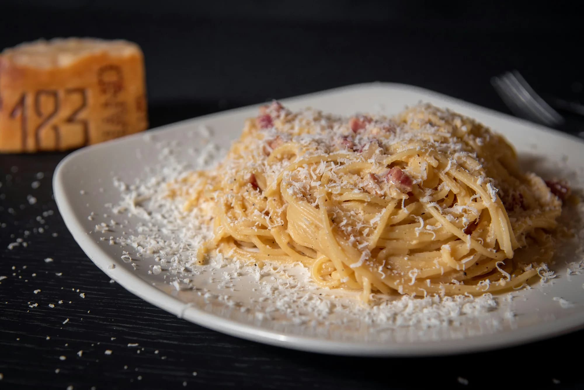 Pasta on a white plate — representative photo, not taken at Sarti — Bath Street