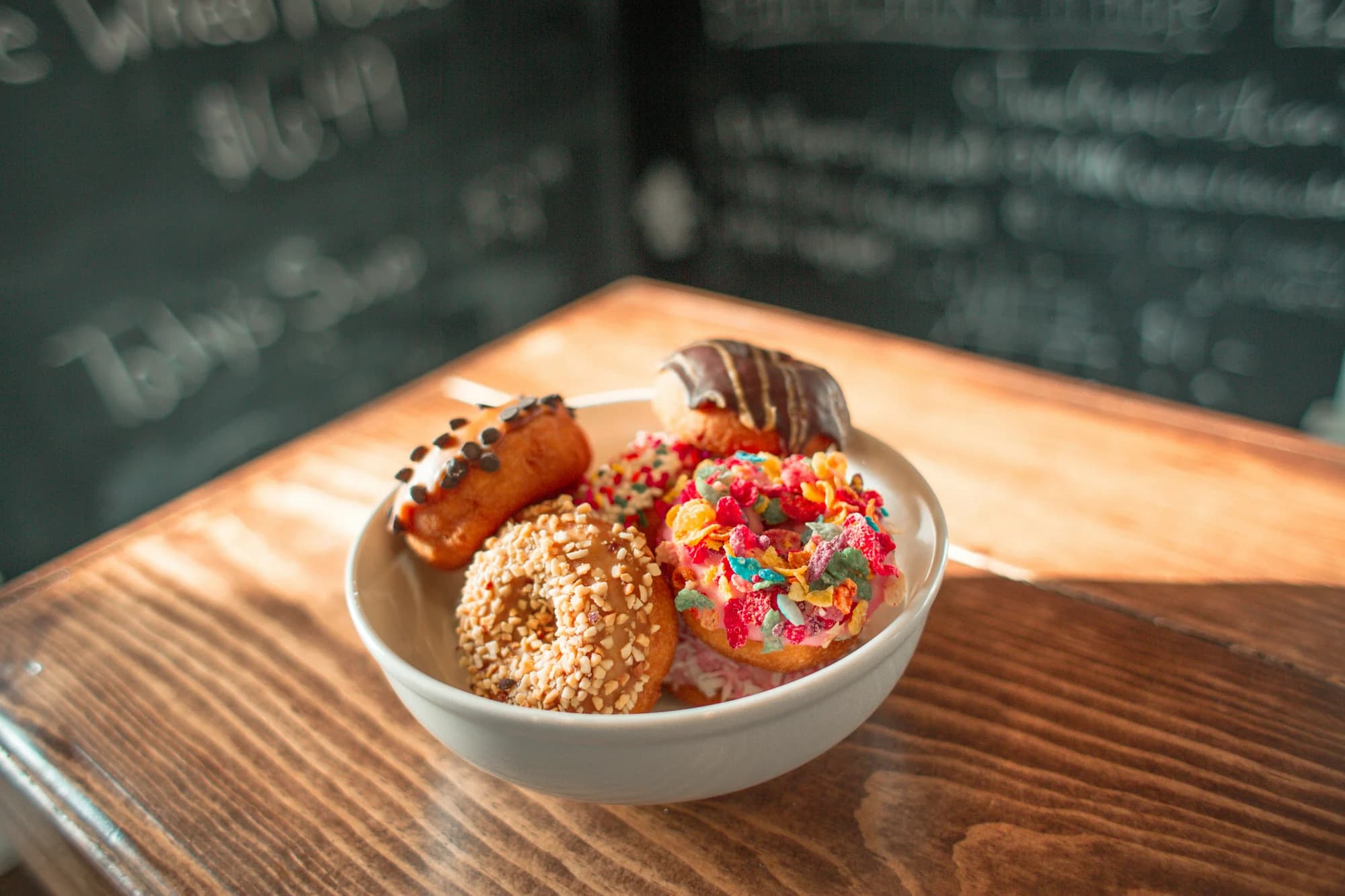Doughnuts in a white bowl — representative photo, not taken at Tantrum Doughnuts — City Centre