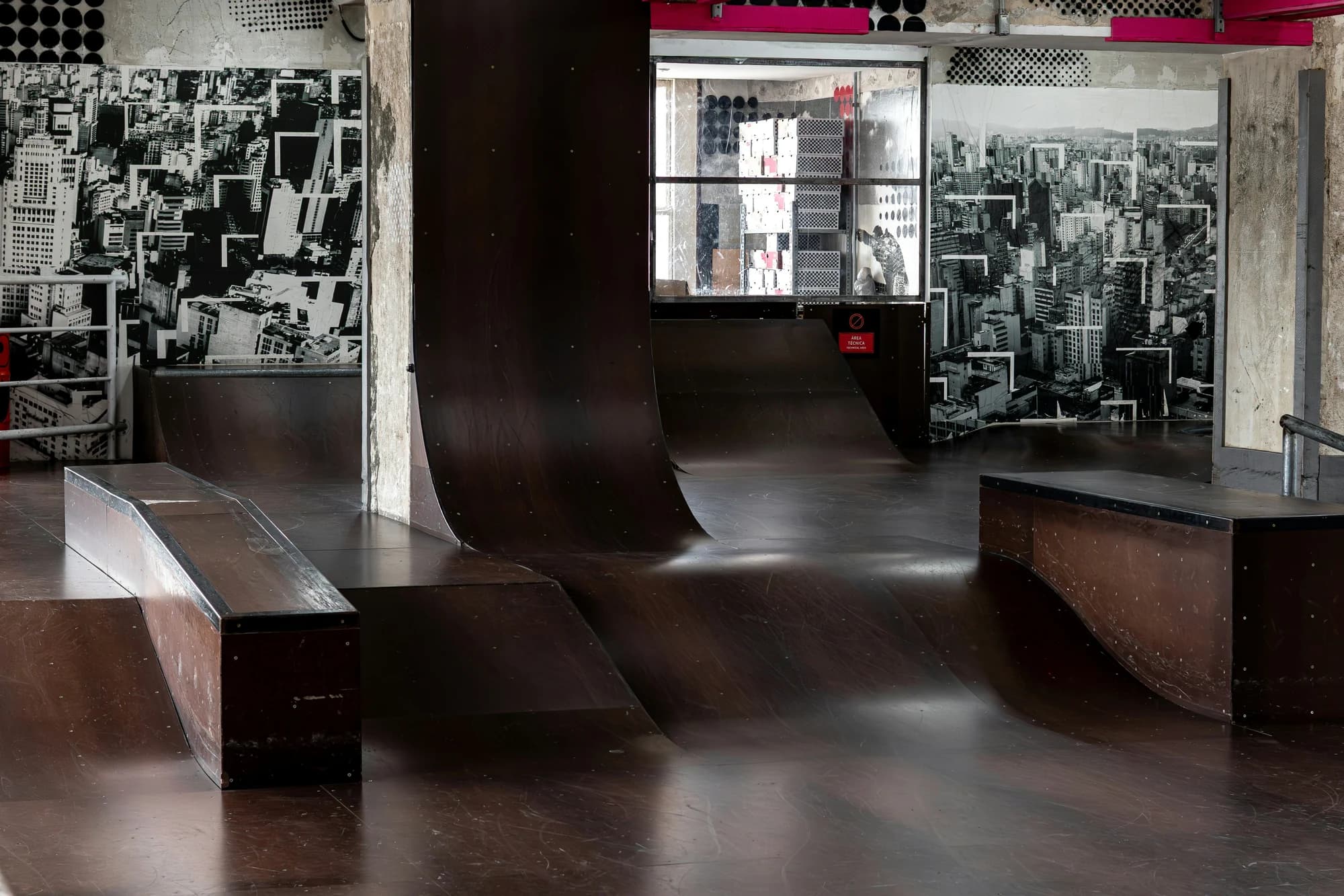 Indoor skate park with ramps and wooden surfaces — representative photo, not taken at The Loading Bay