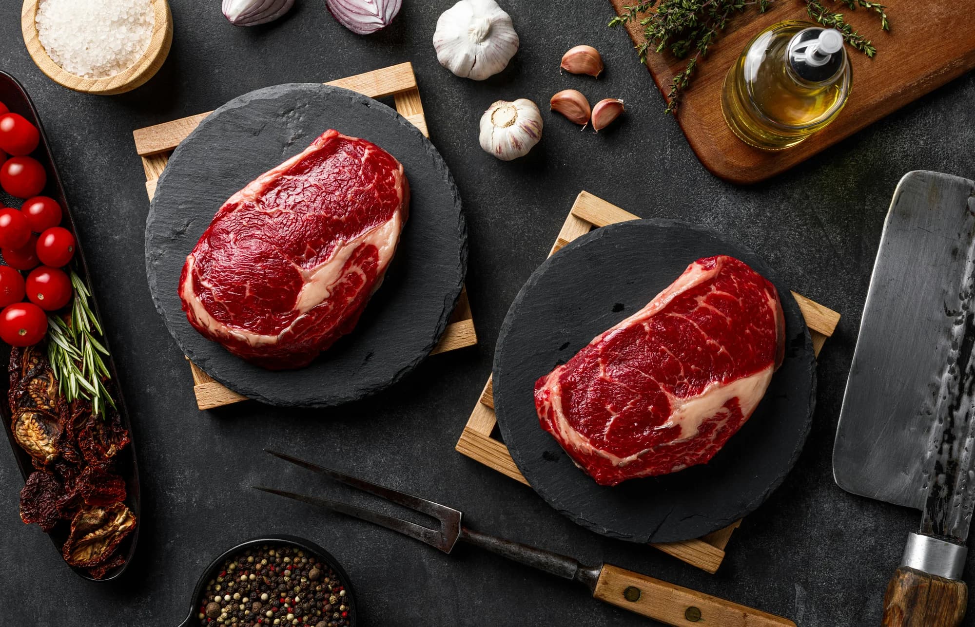 Steaks on a cutting board — representative photo, not taken at The Spanish Butcher Glasgow