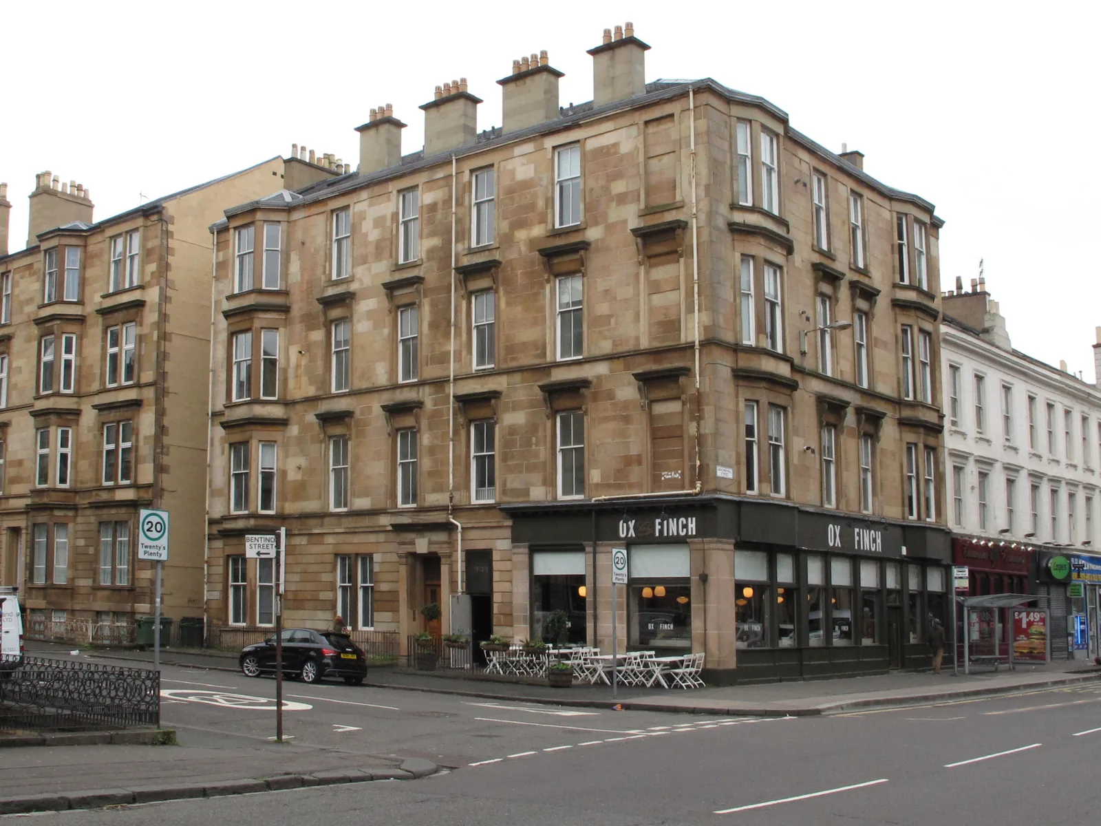 Ox and Finch restaurant exterior on Sauchiehall Street, Glasgow