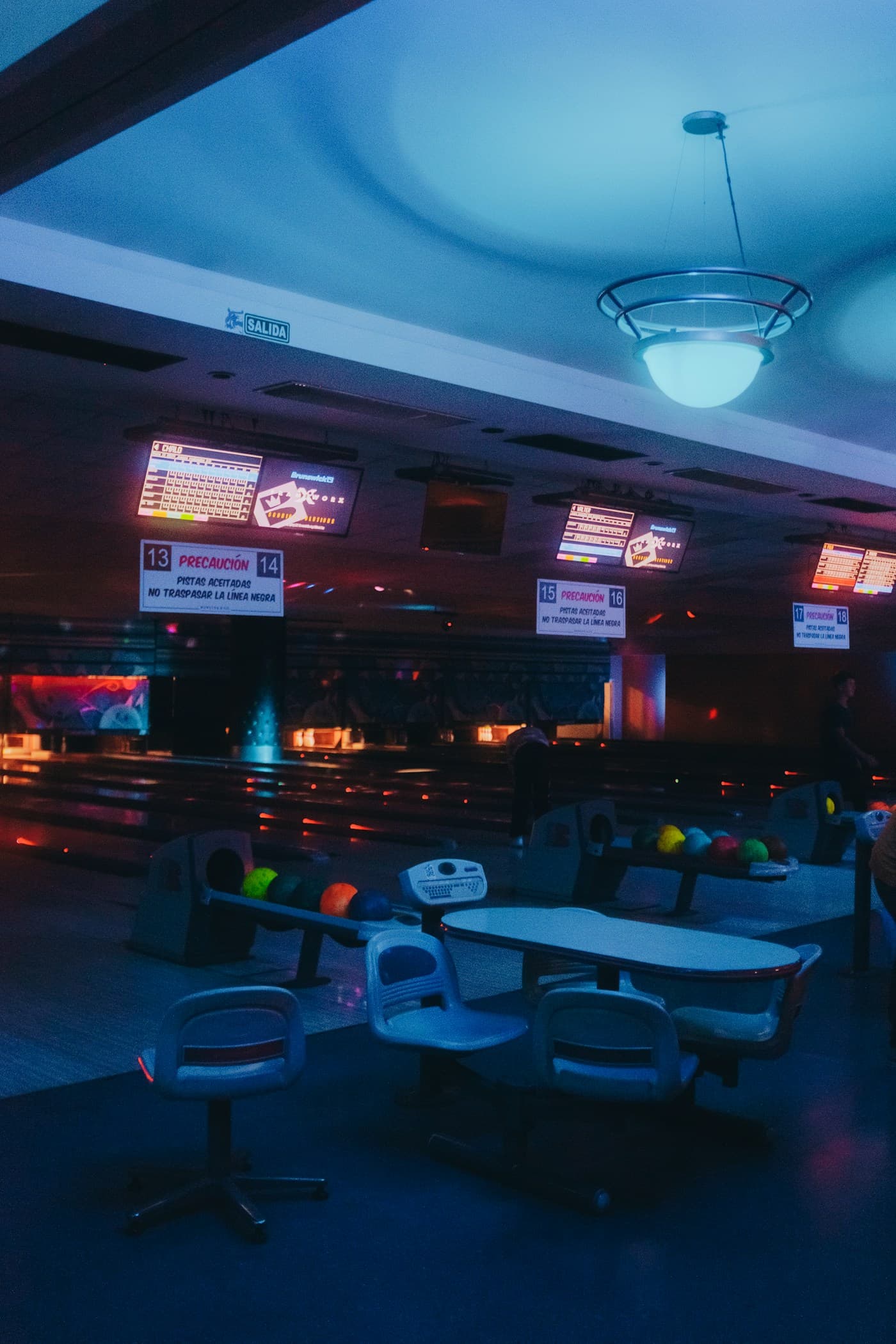 Neon-lit bowling lanes — representative photo, not taken at Tenpin Glasgow