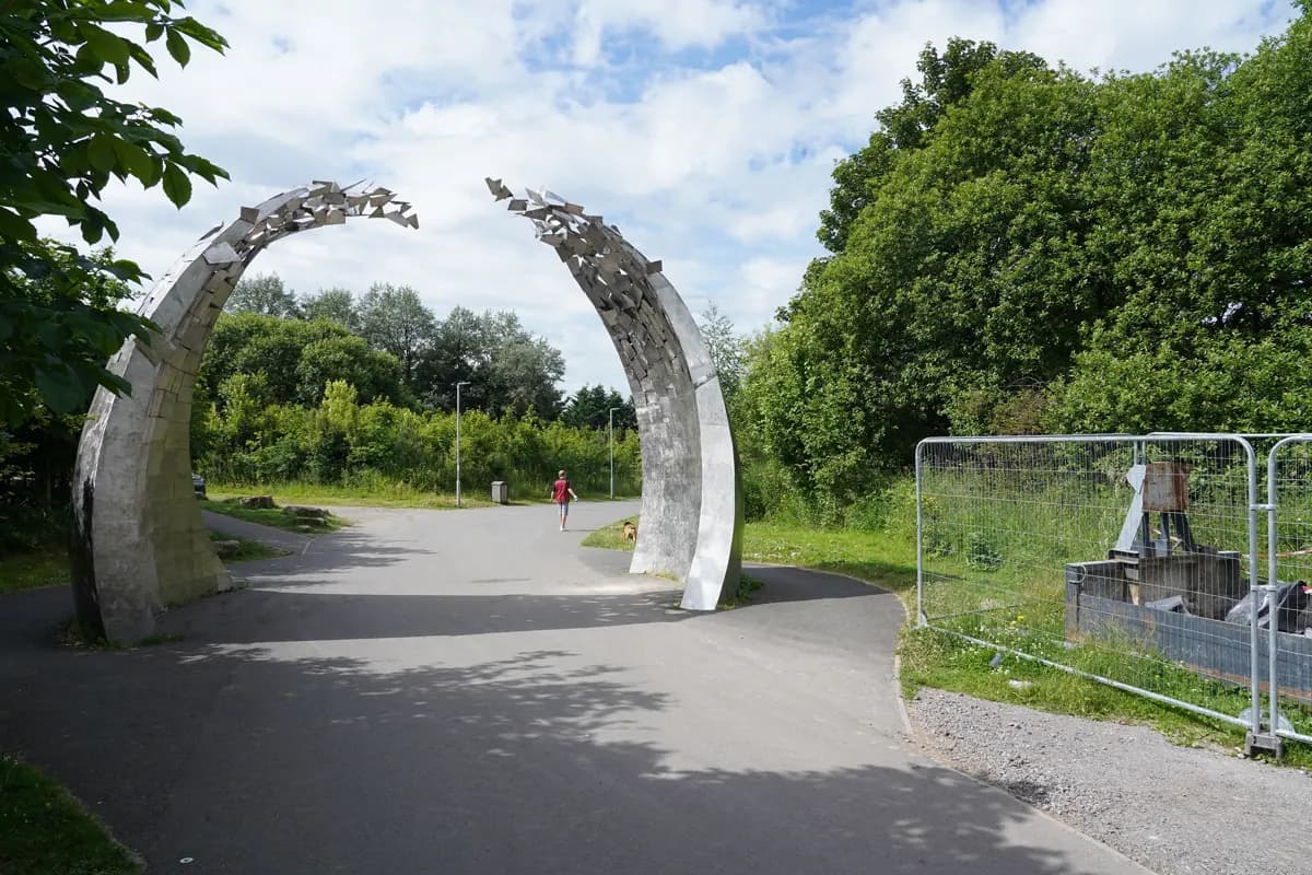 Entrance to Cuningar Loop woodland park, photographed in July 2021
